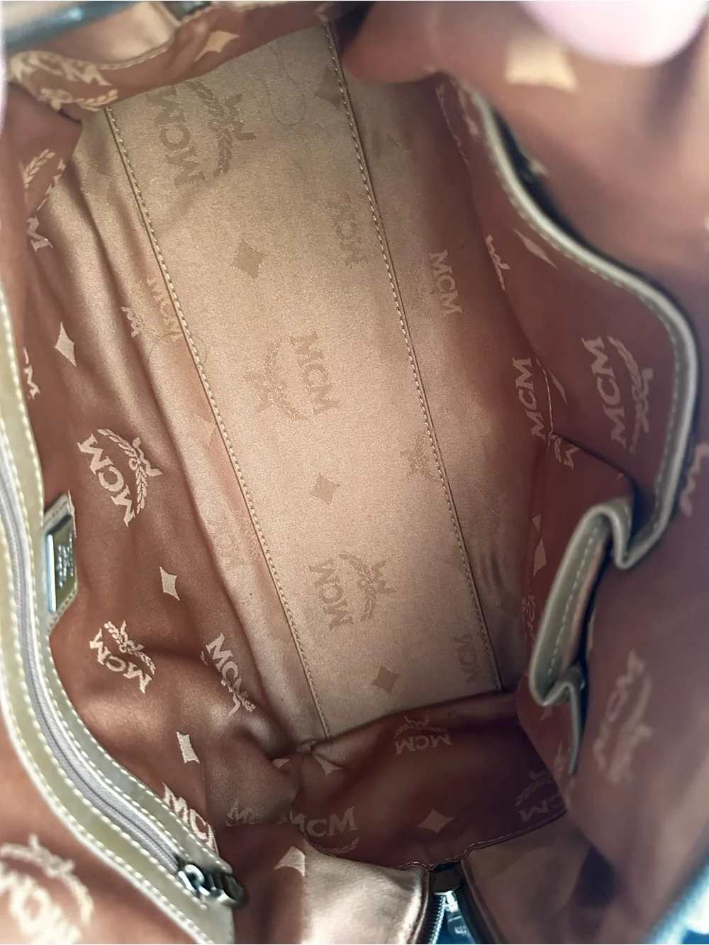 MCM Visetos Cognac Logo Satchel with Brown Trim